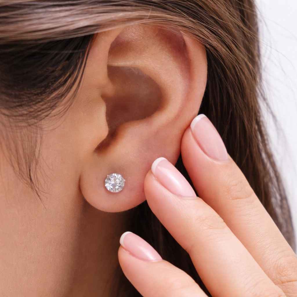 roundearrings solitaireround labgrownstuds rosegoldstuds sparklingstuds clearstone jewelrystuds roundcutearrings earpiercing