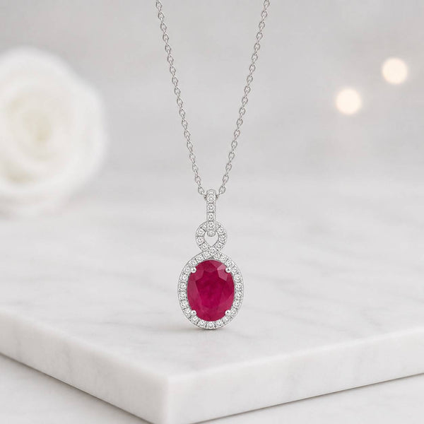 ruby necklace oval pendant gemstone necklace halo pendant ruby pendant red gemstone necklace rose gold pendant white gold pendant solitaire necklace bridal necklace fine jewelry