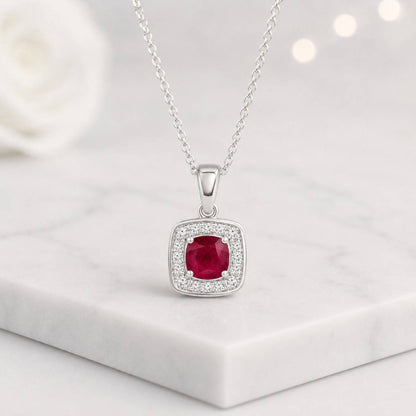 ruby pendant square pendant cushion pendant halo pendant gemstone pendant red stone pendant silver pendant necklace