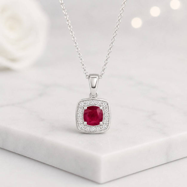 ruby pendant square pendant cushion pendant halo pendant gemstone pendant red stone pendant silver pendant necklace