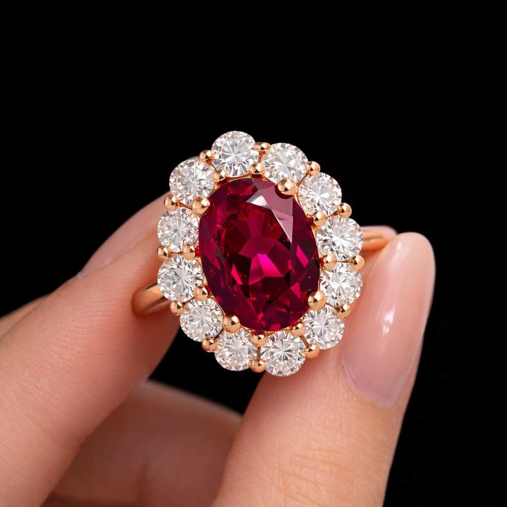 ruby ring diamond halo ring moissanite ring lab diamond ring cubic zirconia ring natural ruby ring