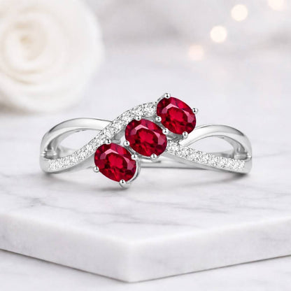 ruby ring three stone ring gemstone ring infinity ring crossover ring twist band red stone ring oval ruby ring promise ring women ring fine jewelry statement ring elegant ring sparkling ring