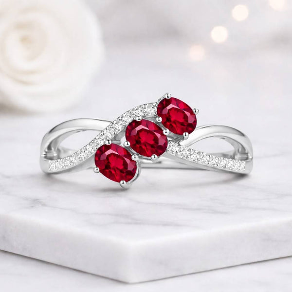 ruby ring three stone ring gemstone ring infinity ring crossover ring twist band red stone ring oval ruby ring promise ring women ring fine jewelry statement ring elegant ring sparkling ring