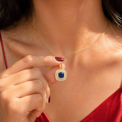 sapphire necklace blue gemstone necklace halo necklace gold necklace women necklace gift necklace fine necklace elegant necklace classic necklace bridal necklace everyday necklace