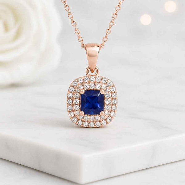 sapphire pendant blue sapphire pendant halo pendant square pendant cushion pendant gold pendant gemstone pendant necklace pendant women pendant bridal pendant