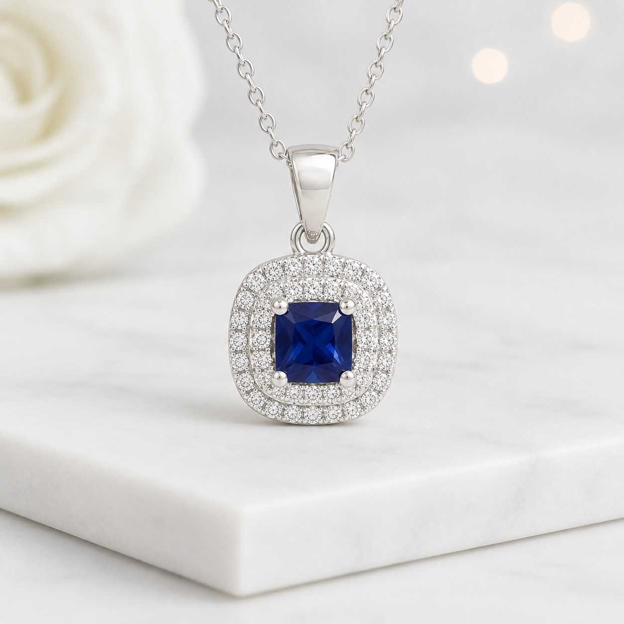 sapphire pendant lab sapphire pendant blue sapphire jewelry diamond halo pendant lab diamond pendant moissanite pendant cubic zirconia pendant gemstone jewelry