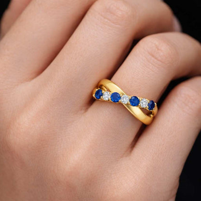 sapphire ring blue sapphire ring sapphire band blue wedding ring silver wedding ring gemstone band women jewelry fine ring bridal jewelry unique band crystal band white crystal ring