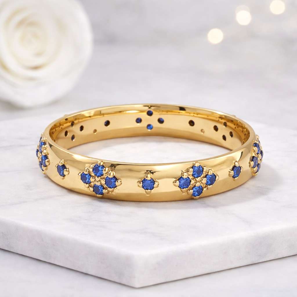 sapphire ring gold ring blue stone ring floral ring flower ring cluster ring gemstone ring stackable ring band ring women ring dainty ring elegant ring slim band ring polished ring fine jewelry ring luxury ring classic ring