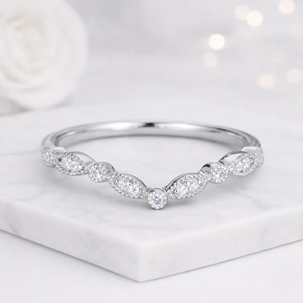 scalloped ring beaded ring leaf band marquise band bubble band petite ring micro pave diamond stacker nesting band
