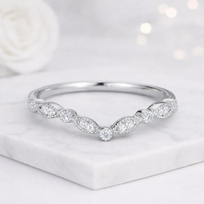 scalloped ring beaded ring leaf band marquise band bubble band petite ring micro pave diamond stacker nesting band