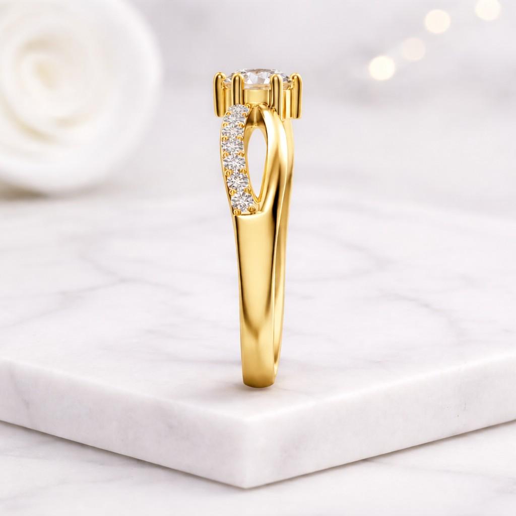 shiny ring polished ring split shank ring prong setting round stone ring wedding jewelry classic ring handmade ring unique ring fashion ring trendy ring delicate ring yellow ring