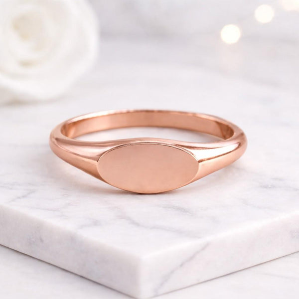 signet ring oval signet ring rose gold ring pink gold ring stacking ring slim band ring smooth ring polished ring