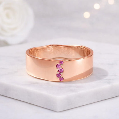 signet ring pink ring gold signet chunky band pink sapphire ring wide gold ring smooth gold ring thick band ring statement jewelry modern band