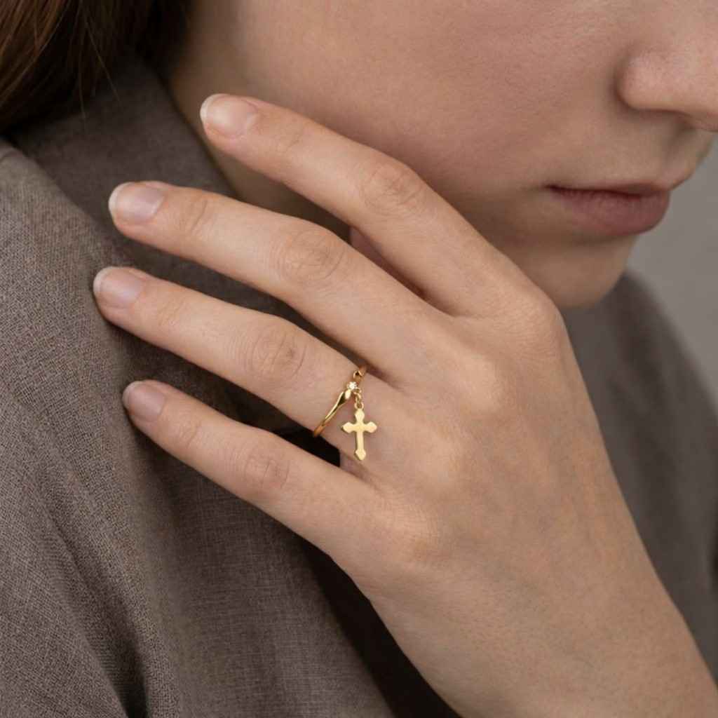 silver ring sterling silver ring platinum ring silver cross ring platinum cross ring silver jewelry platinum jewelry mixed metal ring white metal ring
