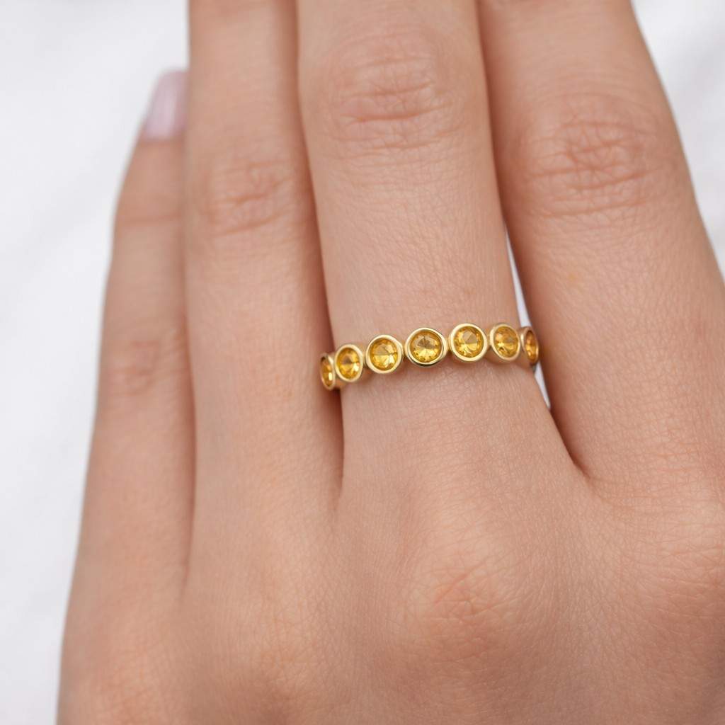 simple gold band trendy jewelry classic band ring refined style ring bright gemstone ring artisan jewelry thin stacking band yellow jewel ring