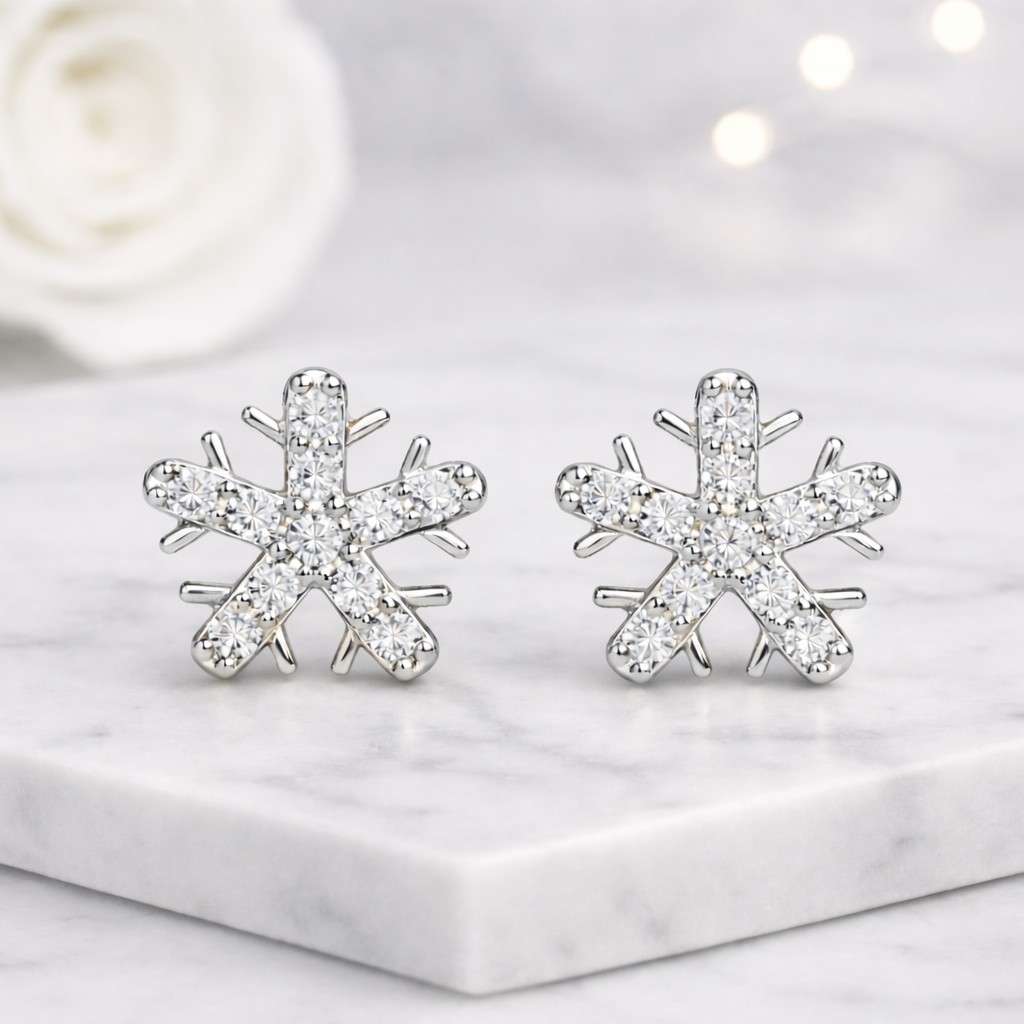 snowflake earrings crystal earrings stud earrings winter earrings holiday earrings silver earrings cute earrings