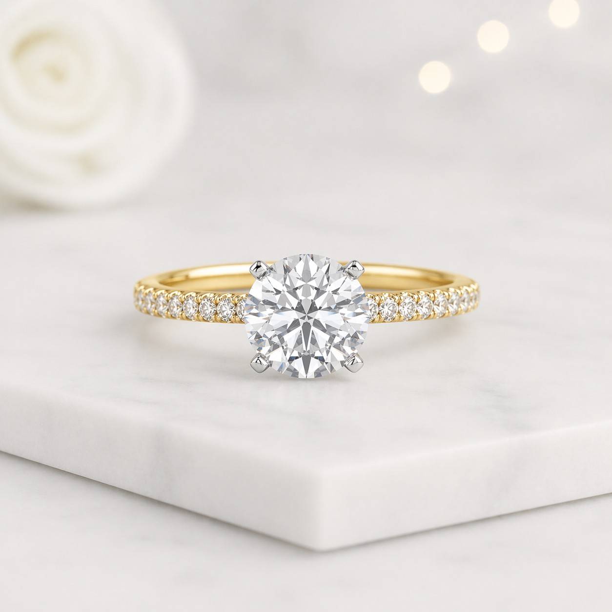 solitaire ring engagement ring gold ring pave band ring round stone ring promise ring bridal ring fine jewelry women ring classic ring elegant ring luxury ring delicate ring