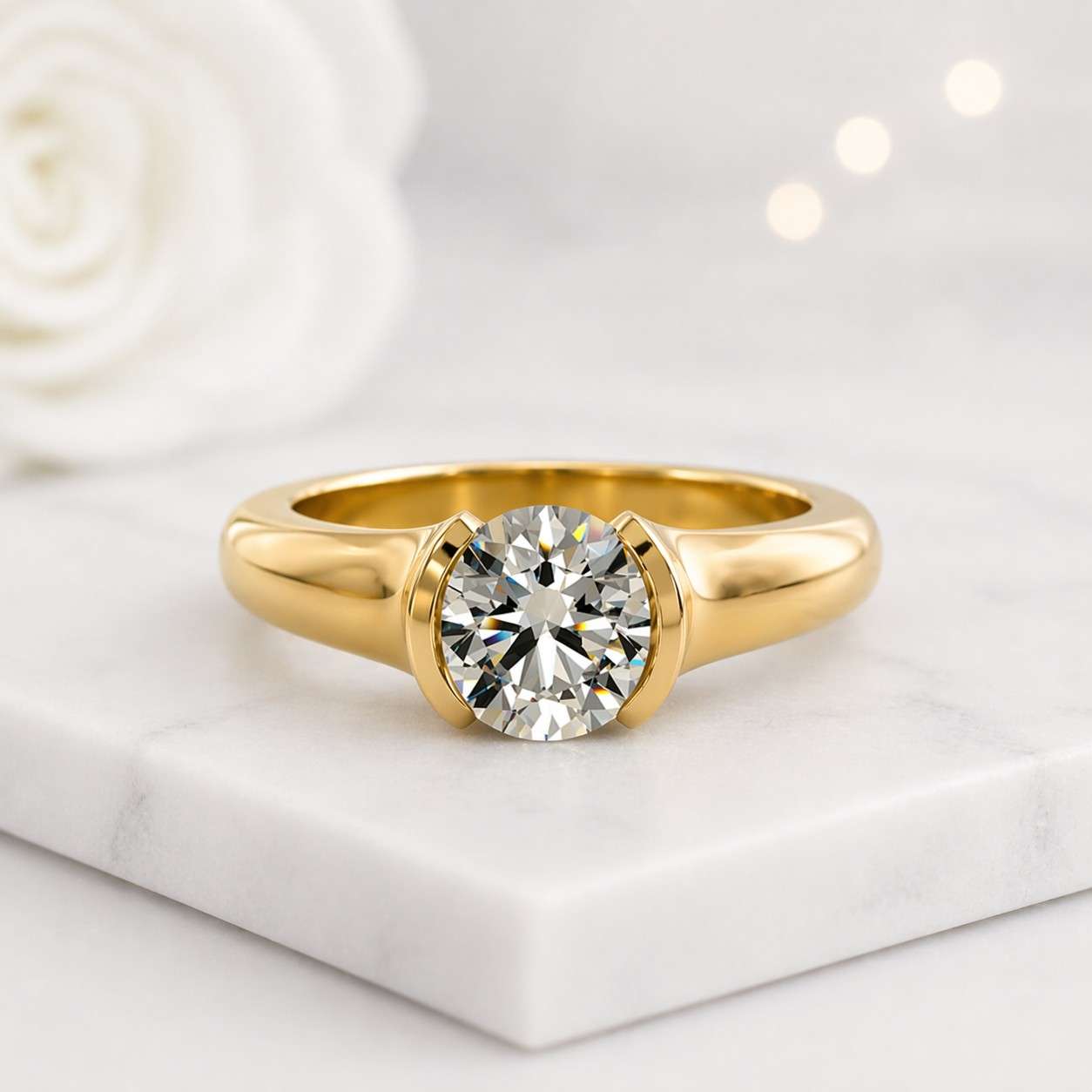 solitaire ring engagement ring gold ring round ring bezel ring half bezel ring promise ring bridal ring women ring fine jewelry minimalist ring