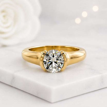 solitaire ring engagement ring gold ring round ring bezel ring half bezel ring promise ring bridal ring women ring fine jewelry minimalist ring