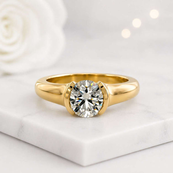 solitaire ring engagement ring gold ring round ring bezel ring half bezel ring promise ring bridal ring women ring fine jewelry minimalist ring