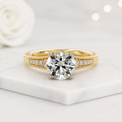 solitaire ring engagement ring gold ring round ring pave ring promise ring bridal ring women ring fine jewelry luxury ring classic ring elegant ring prong setting center