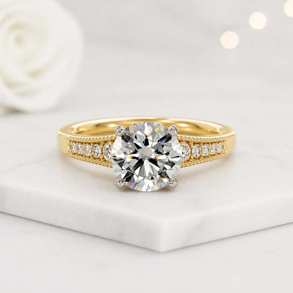 solitaire ring engagement ring gold ring round ring pave ring promise ring bridal ring women ring fine jewelry luxury ring classic ring elegant ring prong setting center
