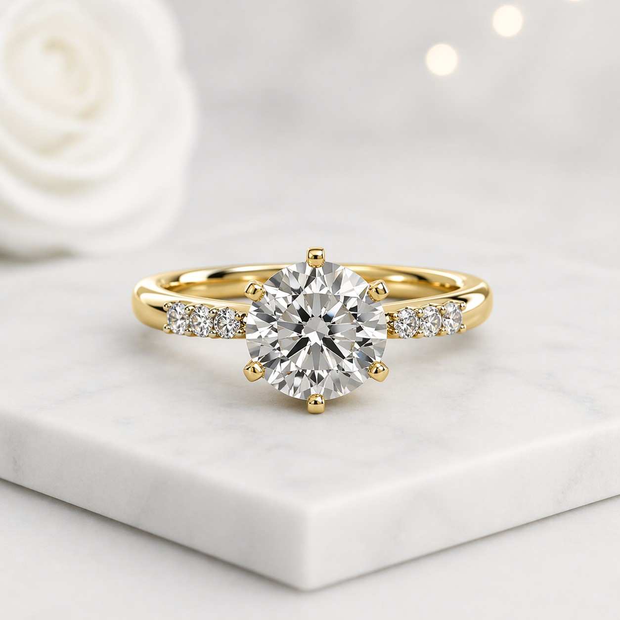 solitaire ring engagement ring gold ring round ring promise ring bridal ring wedding ring statement ring classic ring fine jewelry luxury ring prong setting six prong ring