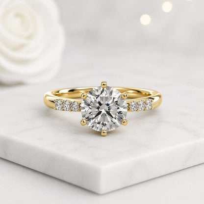 solitaire ring engagement ring gold ring round ring promise ring bridal ring wedding ring statement ring classic ring fine jewelry luxury ring prong setting six prong ring