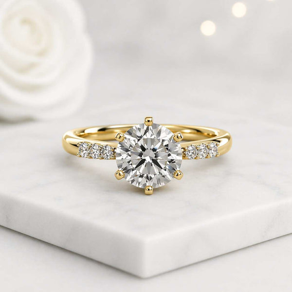 solitaire ring engagement ring gold ring round ring promise ring bridal ring wedding ring statement ring classic ring fine jewelry luxury ring prong setting six prong ring