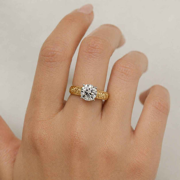 solitaire ring engagement ring gold ring vintage ring engraved ring scroll ring filigree ring round stone ring prong setting ring bridal ring women ring statement ring fine jewelry luxury ring classic ring ornate ring