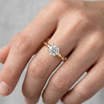 solitaire ring engagement ring leaf ring nature ring vine ring floral ring round stone ring four prong ring twisted band ring botanical ring unique ring women ring bridal ring statement ring luxury ring