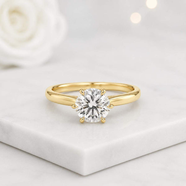 solitaire ring gold ring engagement ring promise ring round ring six prong ring cathedral ring slim band polished band classic ring elegant ring fine jewelry bridal ring women ring