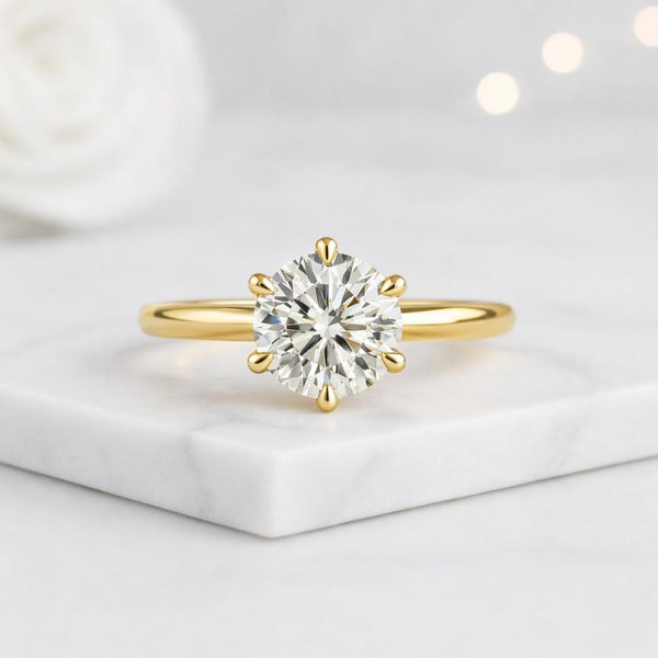 solitaire ring gold ring round ring engagement ring promise ring bridal ring six prong ring classic ring thin band ring simple ring elegant ring