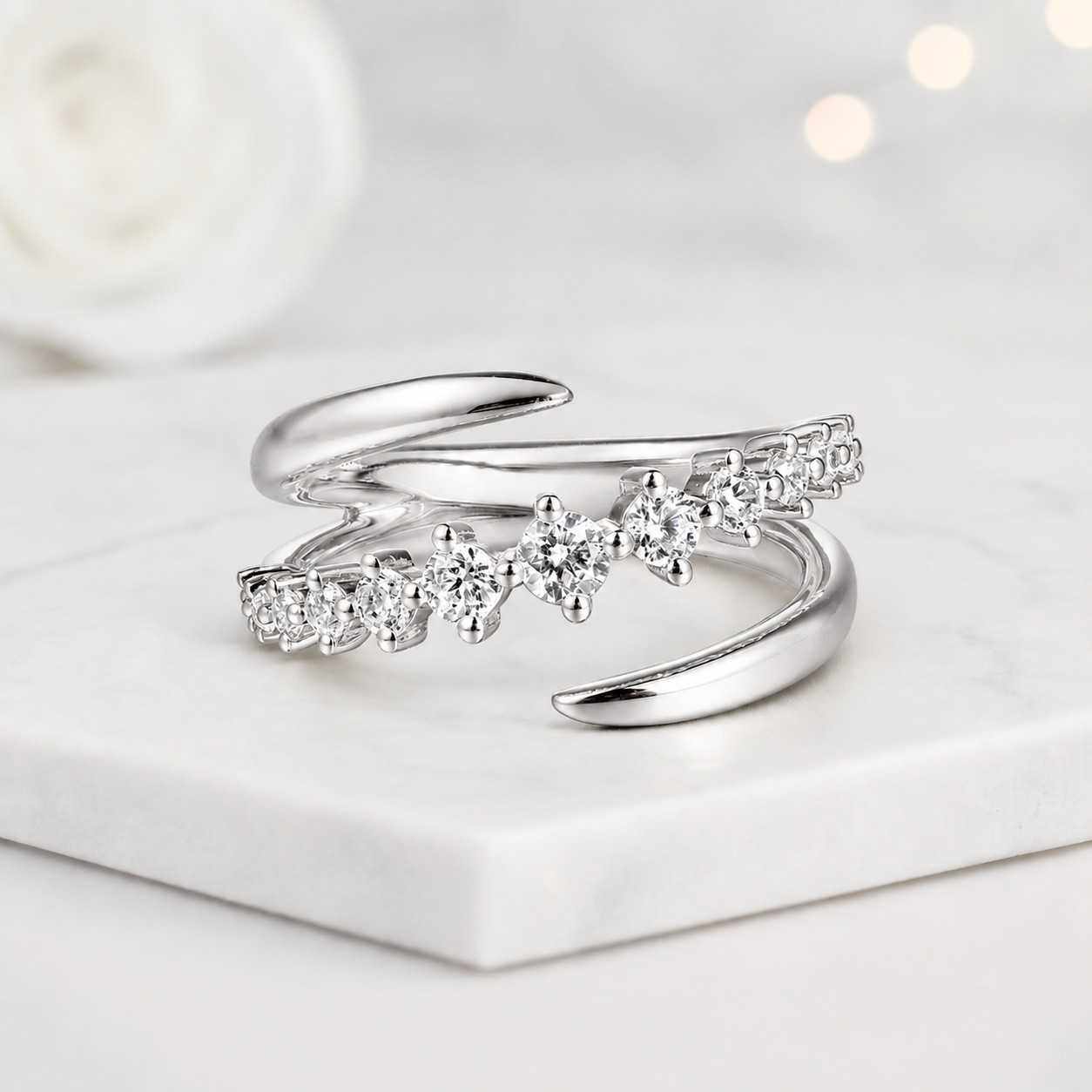 spiral ring wave ring band ring crystal ring stone ring prong ring polished ring shiny ring elegant ring everyday ring fine jewelry promise ring gift ring bridal ring trendy ring luxury ring