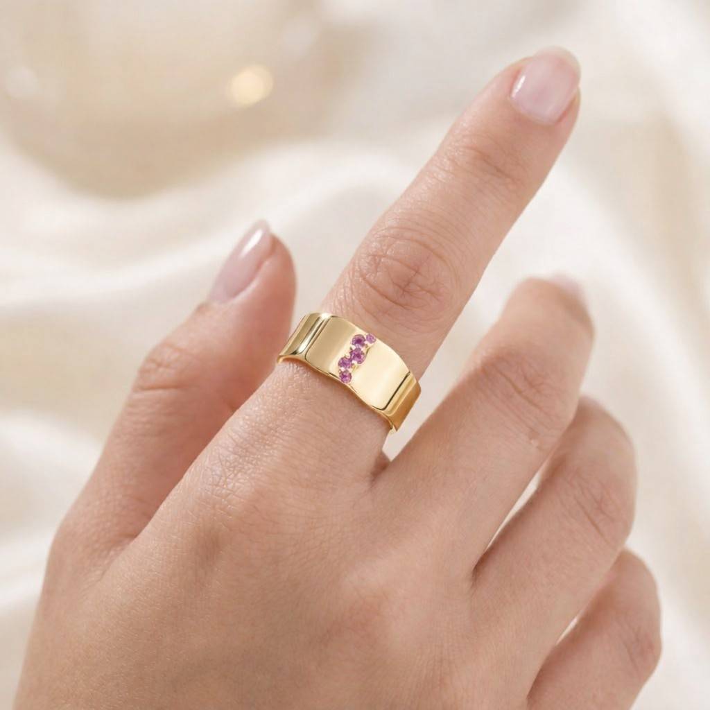 stackable ring comfort fit ring band jewelry gift ring pink crystal ring gold jewelry fine ring artisan ring unique ring