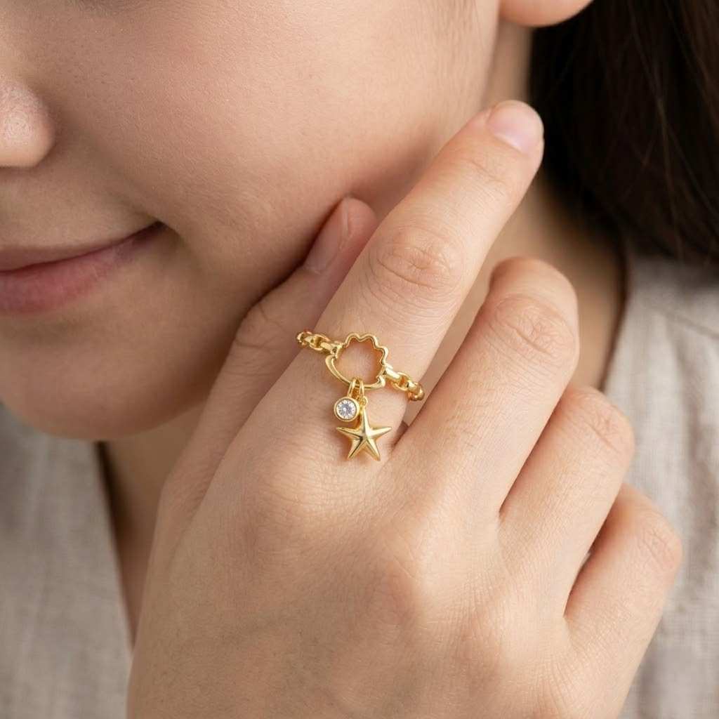 star ring gold ring charm ring dangle ring open ring adjustable ring celestial ring cute ring fashion ring women ring statement ring dainty ring shiny ring polished ring trendy ring modern ring star charm ring