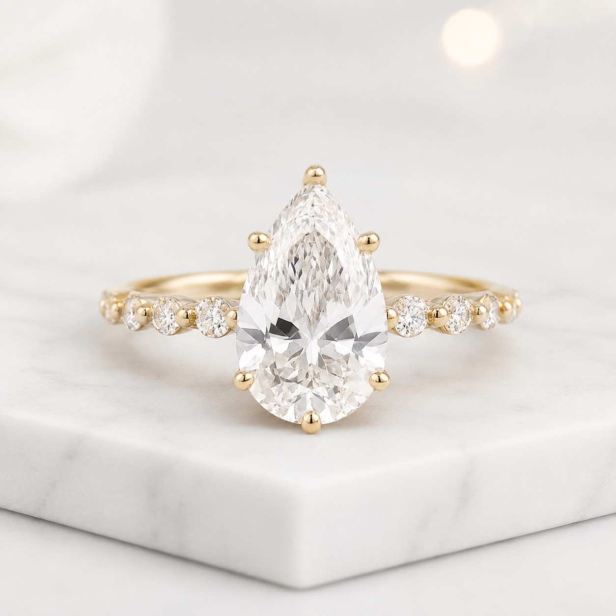 Vintage Style Lab Grown Diamond Bridal Set, Pear Floral Engagement Ring Nature Inspired leaf Design Bridal Ring Set