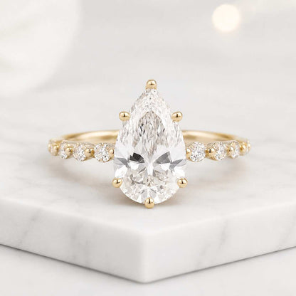 Vintage Style Lab Grown Diamond Bridal Set, Pear Floral Engagement Ring Nature Inspired leaf Design Bridal Ring Set