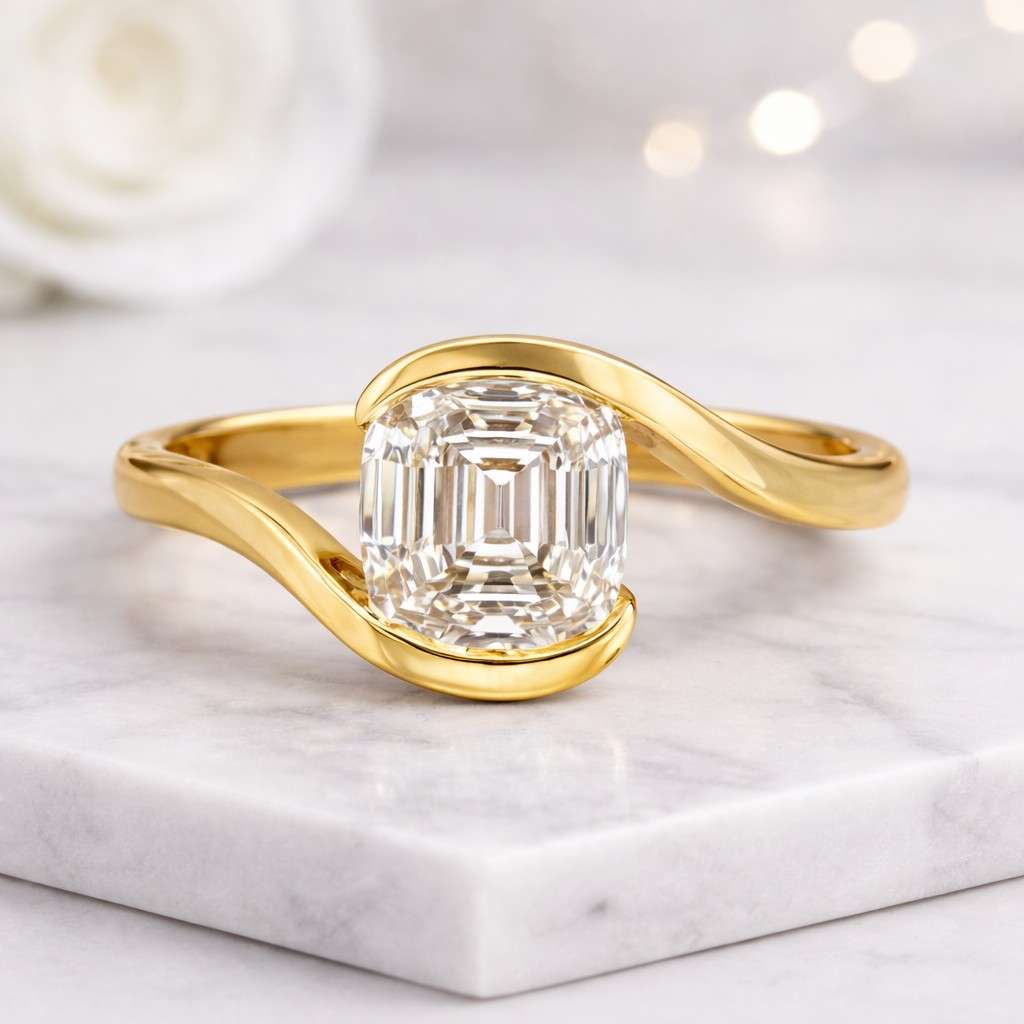 step cut ring cushion ring gold ring solitaire ring twisted band ring bypass ring statement ring elegant ring women ring bridal ring fine jewelry luxury ring