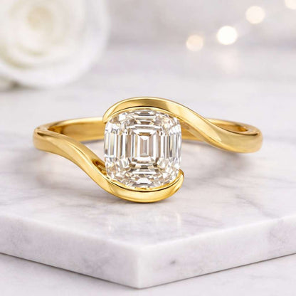 step cut ring cushion ring gold ring solitaire ring twisted band ring bypass ring statement ring elegant ring women ring bridal ring fine jewelry luxury ring