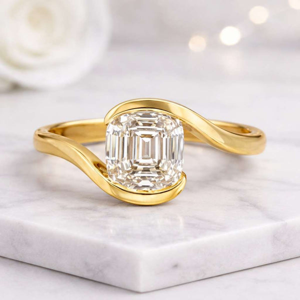 step cut ring cushion ring gold ring solitaire ring twisted band ring bypass ring statement ring elegant ring women ring bridal ring fine jewelry luxury ring