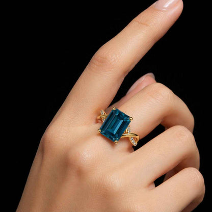 teal gemstone ring emerald shape ring crossover band ring split shank ring engagement style ring decorative band ring sparkling accent ring side stone ring center stone ring bold ring dress ring stackable ring