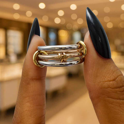 three band ring rolling bands interlocked bands linked bands fidget ring anxiety ring meditation ring moving ring mixed color ring trinity ring