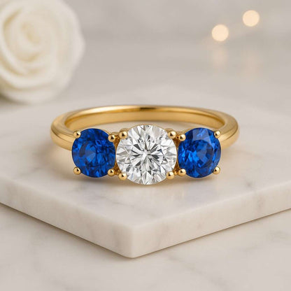 three stone ring diamond ring sapphire ring gold ring engagement ring promise ring bridal ring solitaire style classic ring fine jewelry women ring