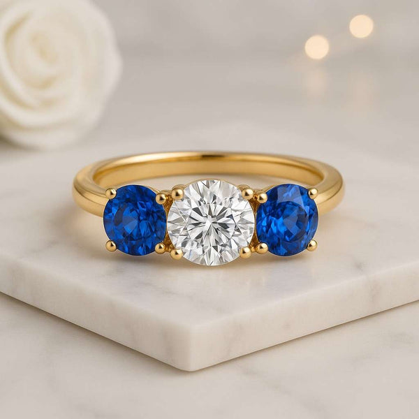 three stone ring diamond ring sapphire ring gold ring engagement ring promise ring bridal ring solitaire style classic ring fine jewelry women ring