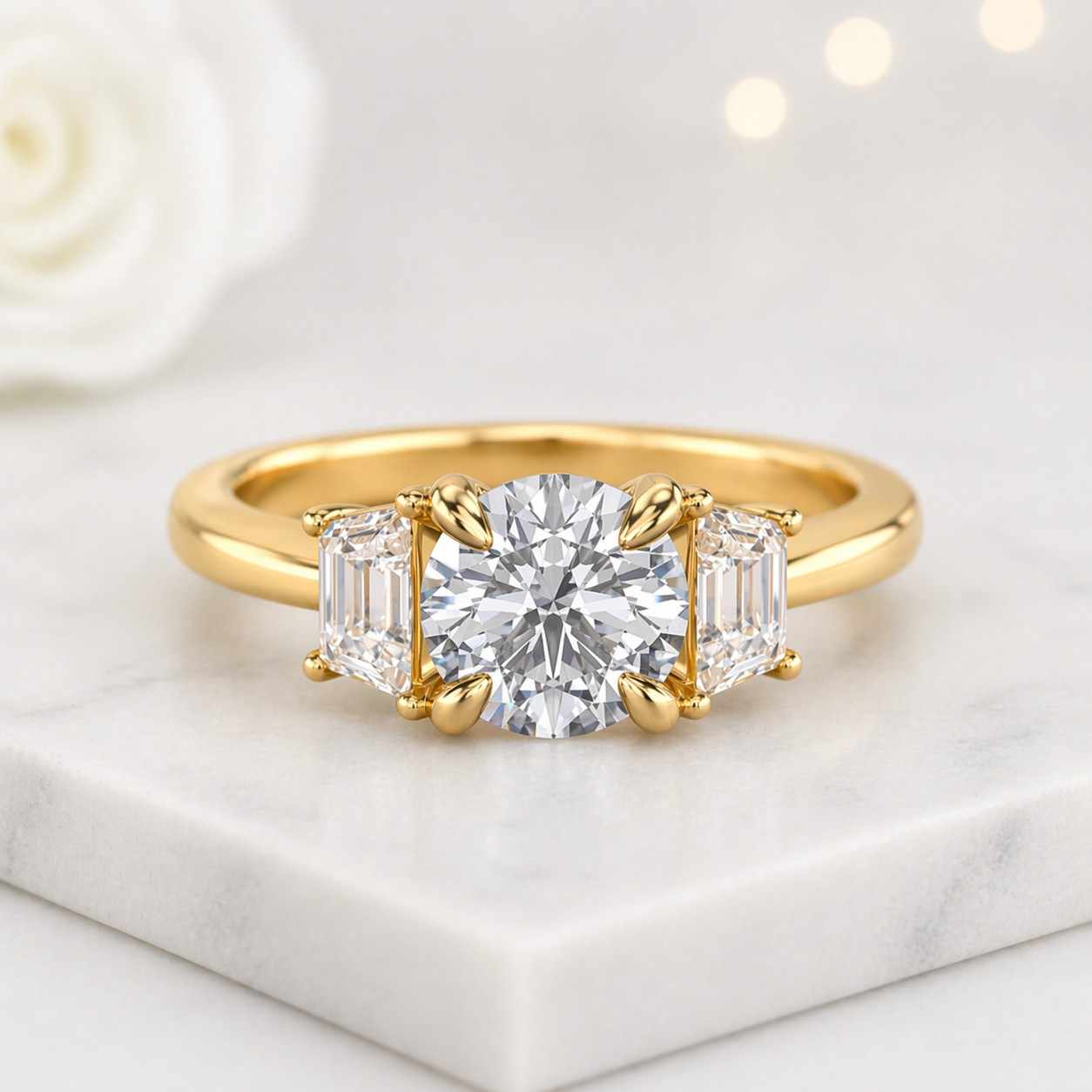 three stone ring engagement ring gold ring solitaire ring round cut ring side stone ring bridal ring promise ring statement ring luxury ring