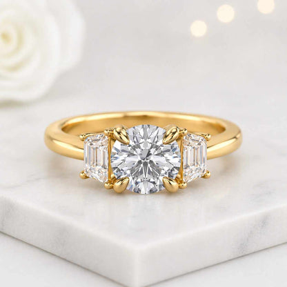 three stone ring engagement ring gold ring solitaire ring round cut ring side stone ring bridal ring promise ring statement ring luxury ring