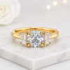Round And Baguette Cut Lab Grown Diamond Three Stone Engagement Ring