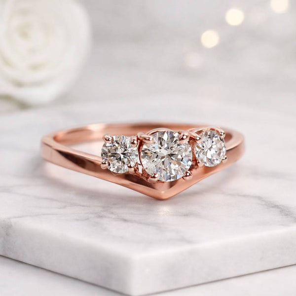 three stone ring rose gold ring curved ring chevron ring diamond ring promise ring women ring bridal ring