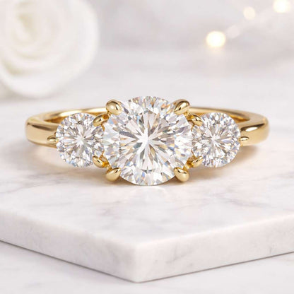 three stone ring round cut ring gold ring engagement ring bridal ring solitaire ring statement ring luxury ring